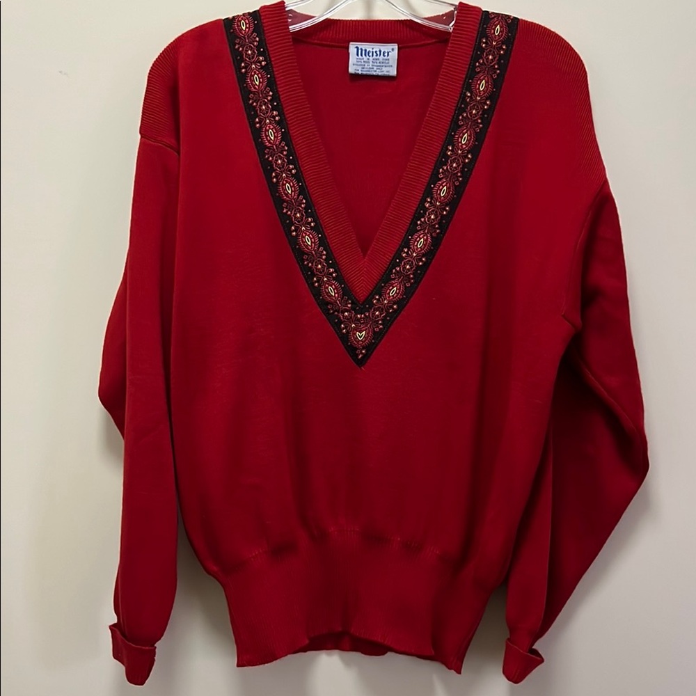 MEISTER Red Ski V-Neck Sweater size medium